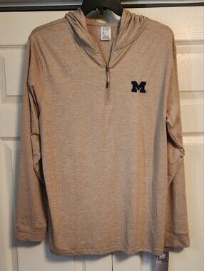 Knights Apparel Men's Beige Quarter-Zip Hoodie with Navy 'M' University Of Mich